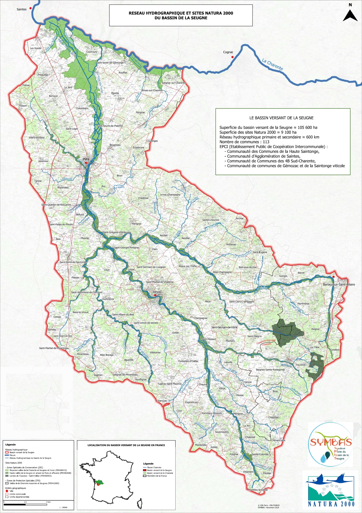 Carte du bassin versant de la Seugne © SYMBAS