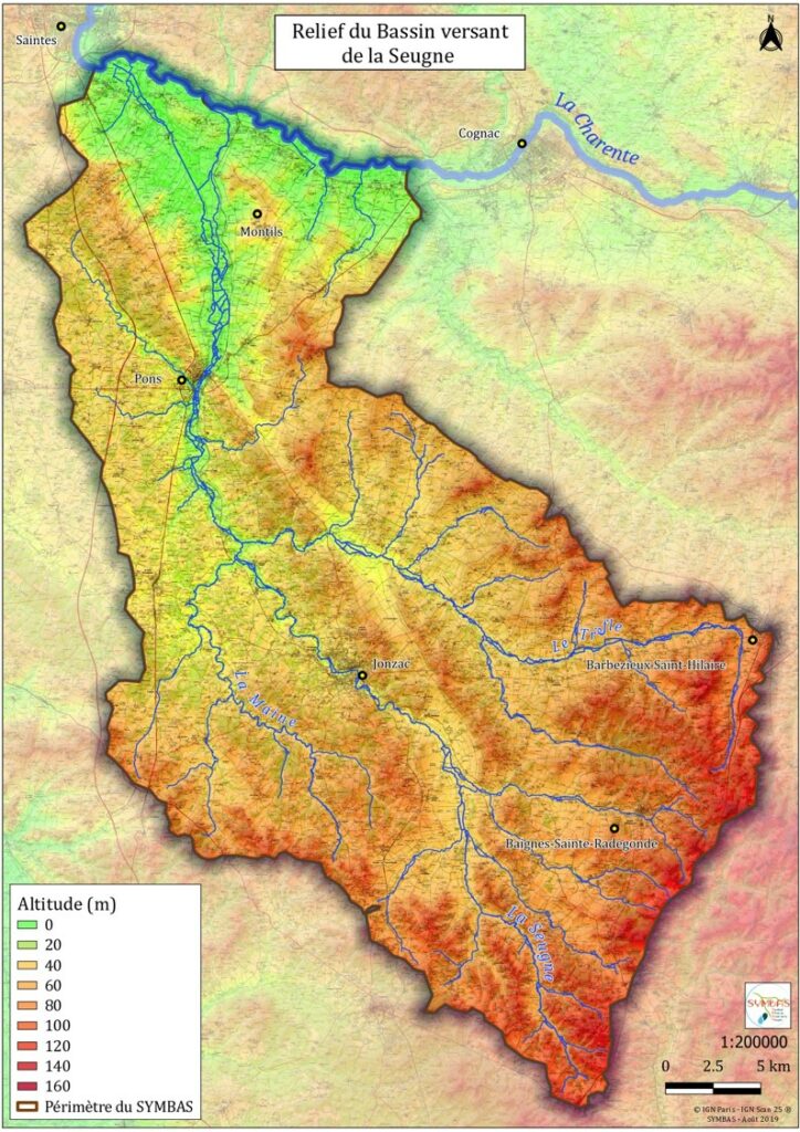 Le relief du bassin versant de la Seugne © SYMBAS